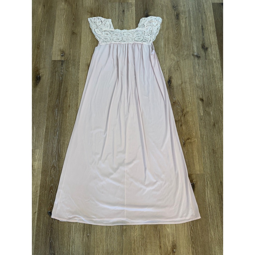 Sans Souci VTG 80s Coquette Nightgown Women S Pink Lace Trim Maxi Sleepwear
